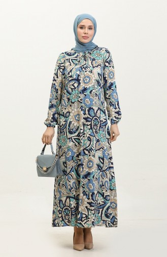 Plus-size Viscose Jurk Met Patroon 44851E-01 Indigo 44851E-01