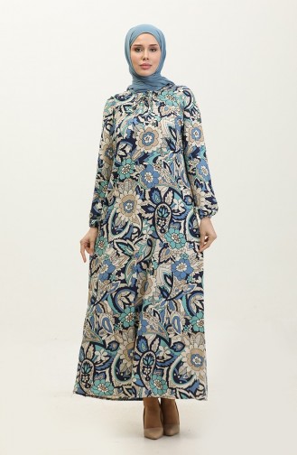 Plus-size Viscose Jurk Met Patroon 44851E-01 Indigo 44851E-01