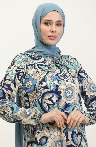 Plus-size Viscose Jurk Met Patroon 44851E-01 Indigo 44851E-01