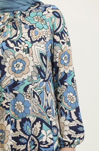 Plus-size Viscose Jurk Met Patroon 44851E-01 Indigo 44851E-01