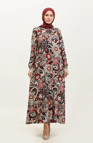 Robe Grande Taille à Motifs En Viscose 44851E-02 Rouge Bordeaux 44851E-02