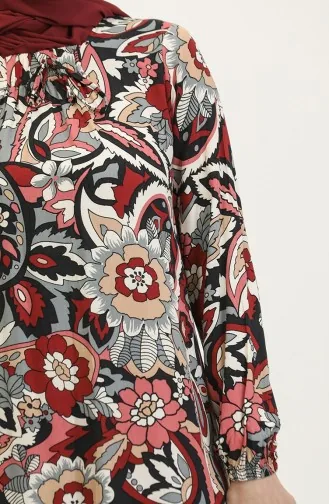 Robe Grande Taille à Motifs En Viscose 44851E-02 Rouge Bordeaux 44851E-02