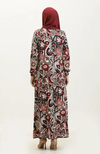Robe Grande Taille à Motifs En Viscose 44851E-02 Rouge Bordeaux 44851E-02