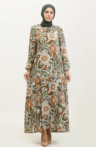 Plus Size Patterned Viscose Dress 44851E-04 Khaki 44851E-04
