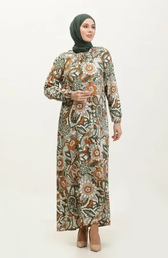 Plus Size Patterned Viscose Dress 44851E-04 Khaki 44851E-04