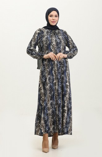 Gemustertes Viskosekleid In Übergröße 44851F-01 Marineblau 44851F-01