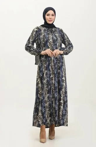 Plus-size Viscose Jurk Met Patroon 44851F-01 Marineblauw 44851F-01