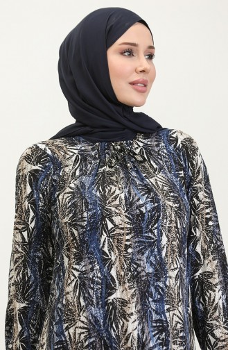 Gemustertes Viskosekleid In Übergröße 44851F-01 Marineblau 44851F-01