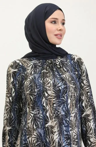 Plus-size Viscose Jurk Met Patroon 44851F-01 Marineblauw 44851F-01