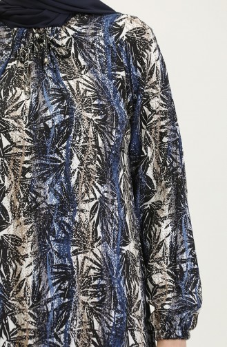 Gemustertes Viskosekleid In Übergröße 44851F-01 Marineblau 44851F-01