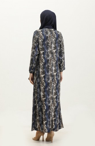 Gemustertes Viskosekleid In Übergröße 44851F-01 Marineblau 44851F-01