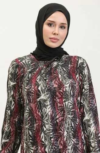 فستان فيسكوز منقوش بمقاس كبير 44851F-04 أرجواني 44851F-04