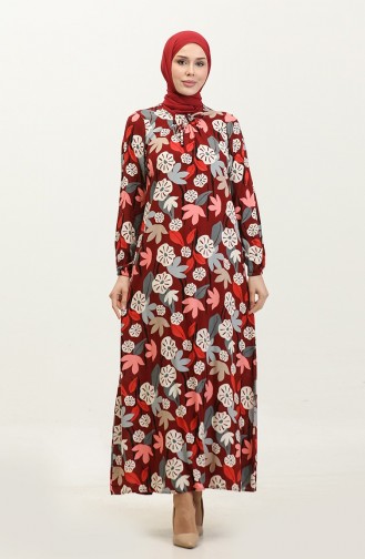 Robe En Viscose à Motifs Grande Taille 44851G-01 Rouge Bordeaux 44851G-01