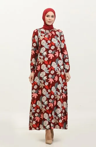 Plus Size Patterned Viscose Dress 44851G-01 Claret Red 44851G-01