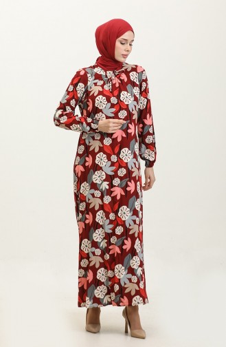 Robe En Viscose à Motifs Grande Taille 44851G-01 Rouge Bordeaux 44851G-01