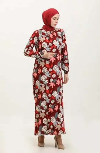 Plus Size Patterned Viscose Dress 44851G-01 Claret Red 44851G-01
