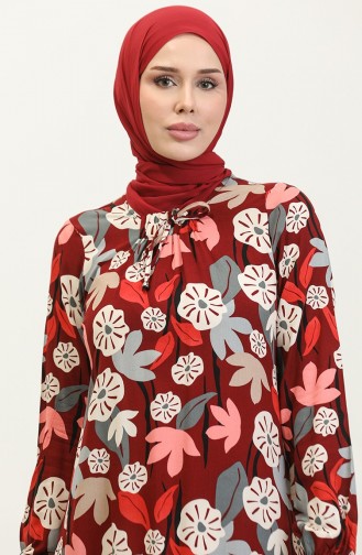 Robe En Viscose à Motifs Grande Taille 44851G-01 Rouge Bordeaux 44851G-01