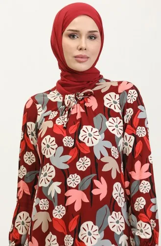 Plus Size Patterned Viscose Dress 44851G-01 Claret Red 44851G-01