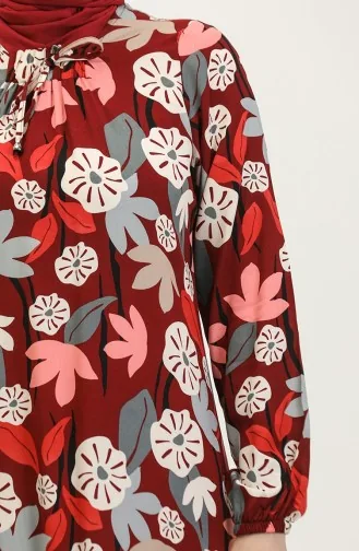 Plus Size Patterned Viscose Dress 44851G-01 Claret Red 44851G-01