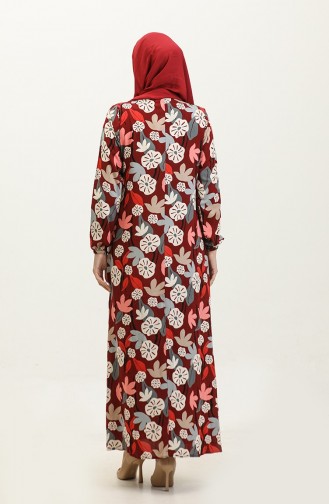 Robe En Viscose à Motifs Grande Taille 44851G-01 Rouge Bordeaux 44851G-01