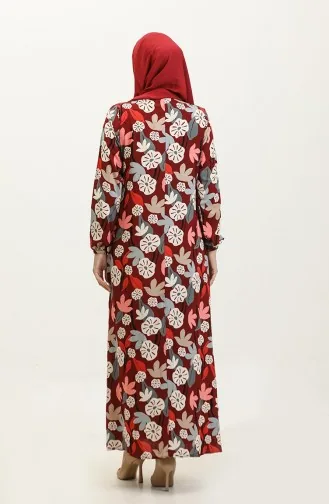 Plus Size Patterned Viscose Dress 44851G-01 Claret Red 44851G-01