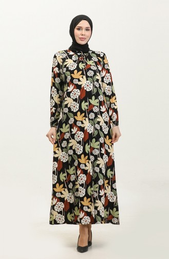 فستان فيسكوز منقوش مقاس كبير 44851G-02 أسود 44851G-02