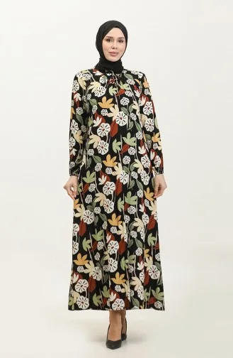 Plus Size Patterned Viscose Dress 44851G-02 Black 44851G-02