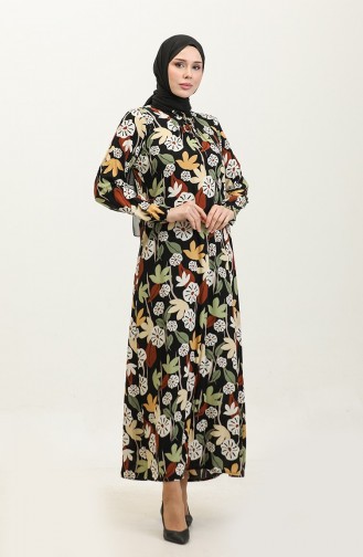فستان فيسكوز منقوش مقاس كبير 44851G-02 أسود 44851G-02