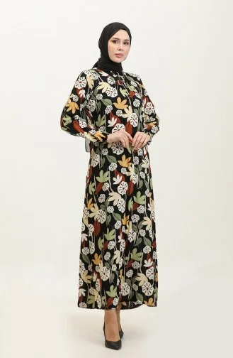 Plus Size Patterned Viscose Dress 44851G-02 Black 44851G-02