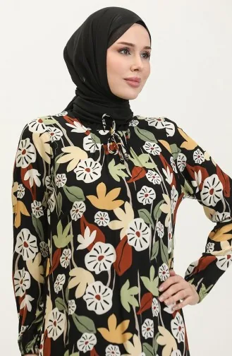 Plus Size Patterned Viscose Dress 44851G-02 Black 44851G-02