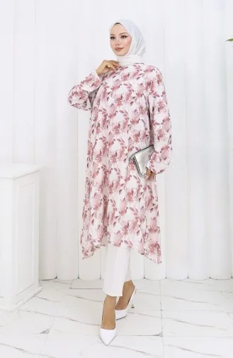 Tunique En Crêpe à Motifs 1014-01 Marron 1014-01