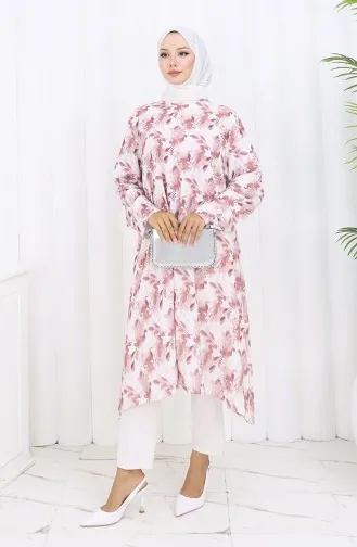 Tunique En Crêpe à Motifs 1014-01 Marron 1014-01