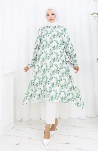 Tunique En Crêpe à Motifs 1014-03 Vert 1014-03