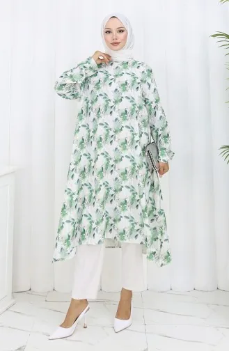 Tunique En Crêpe à Motifs 1014-03 Vert 1014-03