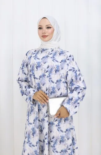 Gemusterte Krepp Tunika 1014-04 Blau 1014-04