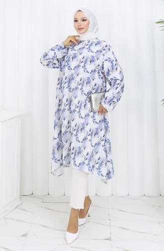 Gemusterte Krepp Tunika 1014-04 Blau 1014-04