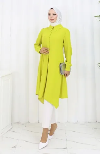 Printed Buttoned Tunic 1102-01 Oil Green 1102-01