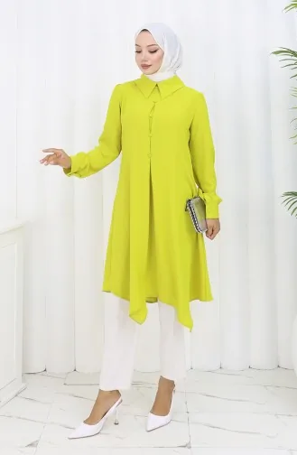 Printed Buttoned Tunic 1102-01 Oil Green 1102-01