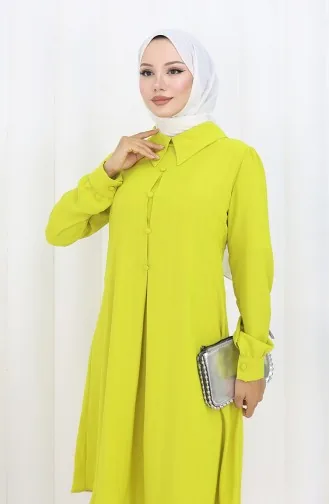 Printed Buttoned Tunic 1102-01 Oil Green 1102-01