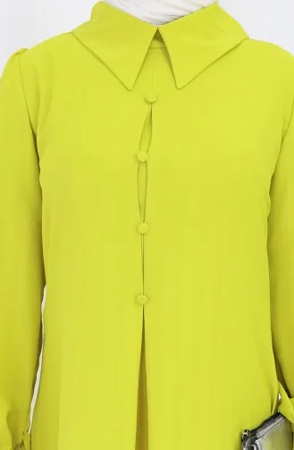 Printed Buttoned Tunic 1102-01 Oil Green 1102-01