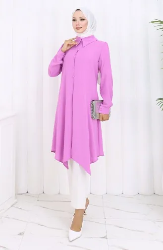 تونيك مطبوع بأزرار 1102-02 أرجواني 1102-02