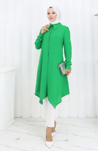 Printed Buttoned Tunic 1102-03 Emerald Green 1102-03