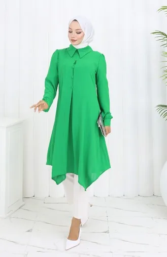 Printed Buttoned Tunic 1102-03 Emerald Green 1102-03