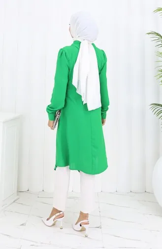 Printed Buttoned Tunic 1102-03 Emerald Green 1102-03