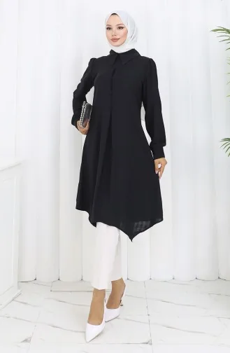 Printed Buttoned Tunic 1102-05 Black 1102-05