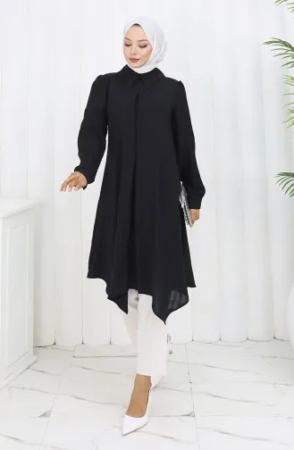 Printed Buttoned Tunic 1102-05 Black 1102-05