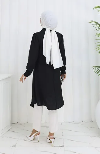 Printed Buttoned Tunic 1102-05 Black 1102-05