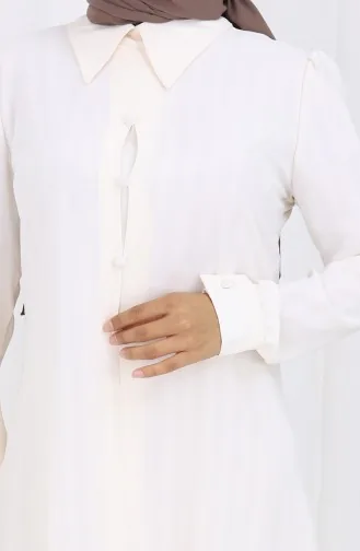 Printed Buttoned Tunic 1102-07 Ecru 1102-07