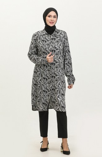 Büyük Beden Desenli Gömlek Tunik 2022-01 Siyah