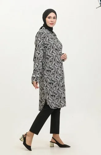 Gemusterte Hemdtunika In Übergröße Modell 2022-01 Schwarz 2022-01
